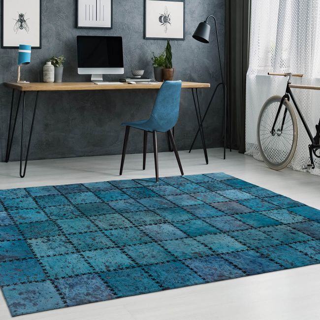 Voila 100 Turquoise Leather, Teal Colour Rugs Uk