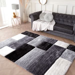 3D Carved Blocks Grey Shaggy Rug by Ultimate Rug