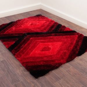 3D Carved Ripple Red Shaggy Rug by Ultimate Rug