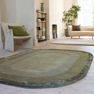 Asiatic Halo Sage Bordered Plain Hand Tufted Wool Oval Rug