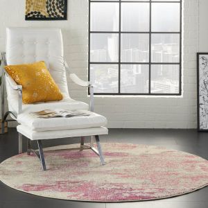 Celestial CES02 Ivory Pink Circle Rug by Nourison
