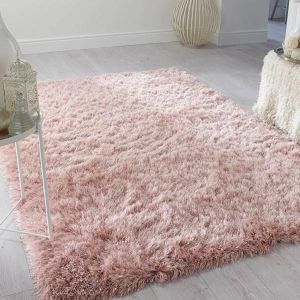 Dazzle Blush Pink Plain Shaggy Rug by Flair Rugs