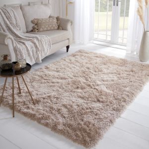 Dazzle Natural Plain Shaggy Rug by Ultimate Rug
