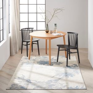 Enchanting ECH01 Ivory Grey Blue Abstract Rug by Calvin Klein