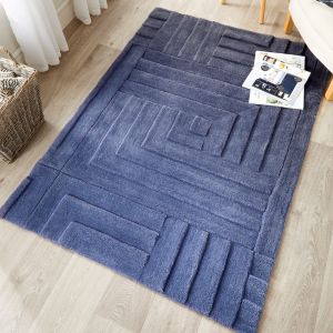 Maze Blue Geometric Wool Rug by Origins