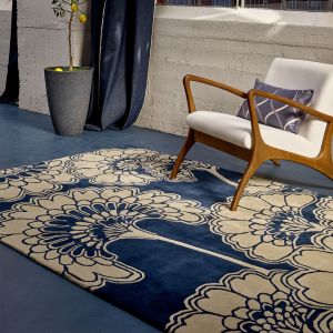 Japanese Floral Midnight 039708 Wool Rug by Florence Broadhurst 