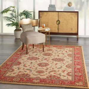 Living Treasures LI04 Ivory Red Traditional Wool Rug by Nourison