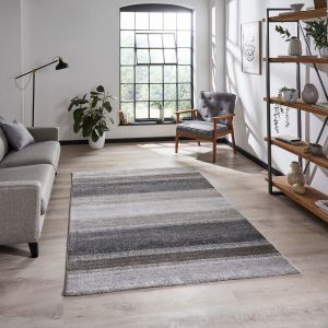 Milano 20687 Grey Beige Striped Rug by Think Rugs