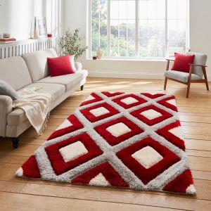 Olympia GR224 Grey Red Shaggy Rug by Think Rugs