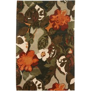 Hand Tufted Floral Wool Rug in Beige Brown - Custom Rug