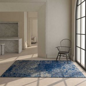 Hand Knotted Abstract Wool Rug in Blue - Custom Size Rug