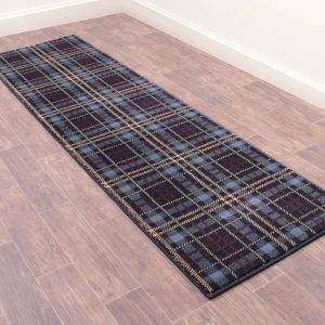 Tartan Blue Chequered Runner by Ultimate Rug