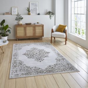 Think Rugs Artemis B9076A Gold Silver Traditional Abstract Bordered Metallic Rug