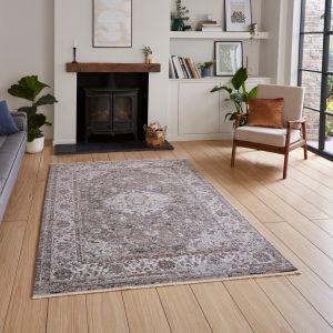 Think Rugs Vintage 35013 Grey Abstract Bordered Traditional Rug