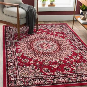 Traditional Poly Mosaic Red Rug by Rug Style