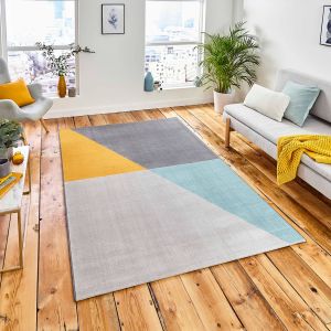 Vancouver 18487 Grey Blue Yellow Geometric Rug by Think Rugs