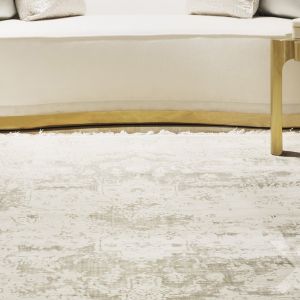 Vintage White Abstract Traditional Rug by Katherine Carnaby