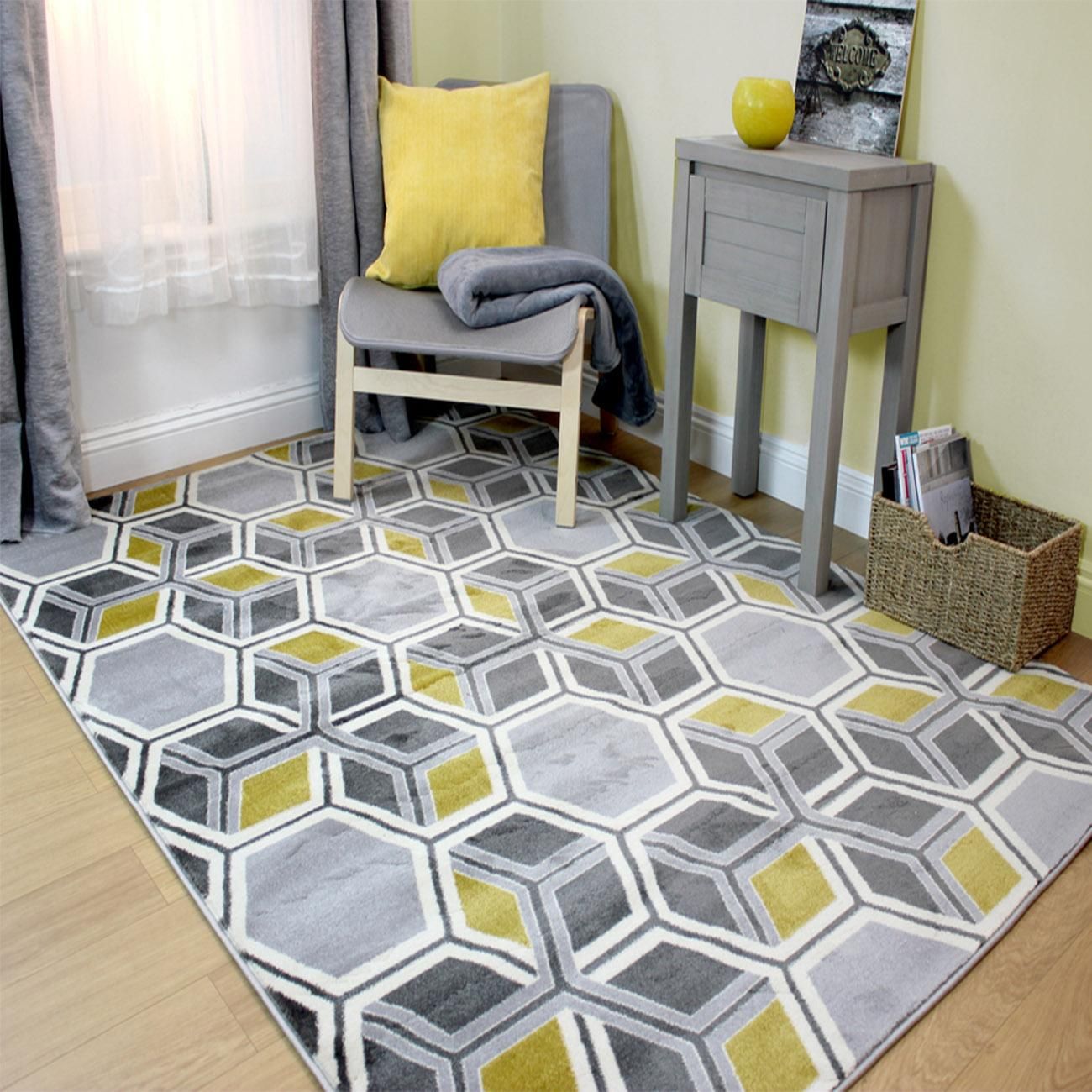 Element Cocktail Mimosa Grey Yellow Ochre Geometric Budget Rug in various sizes 