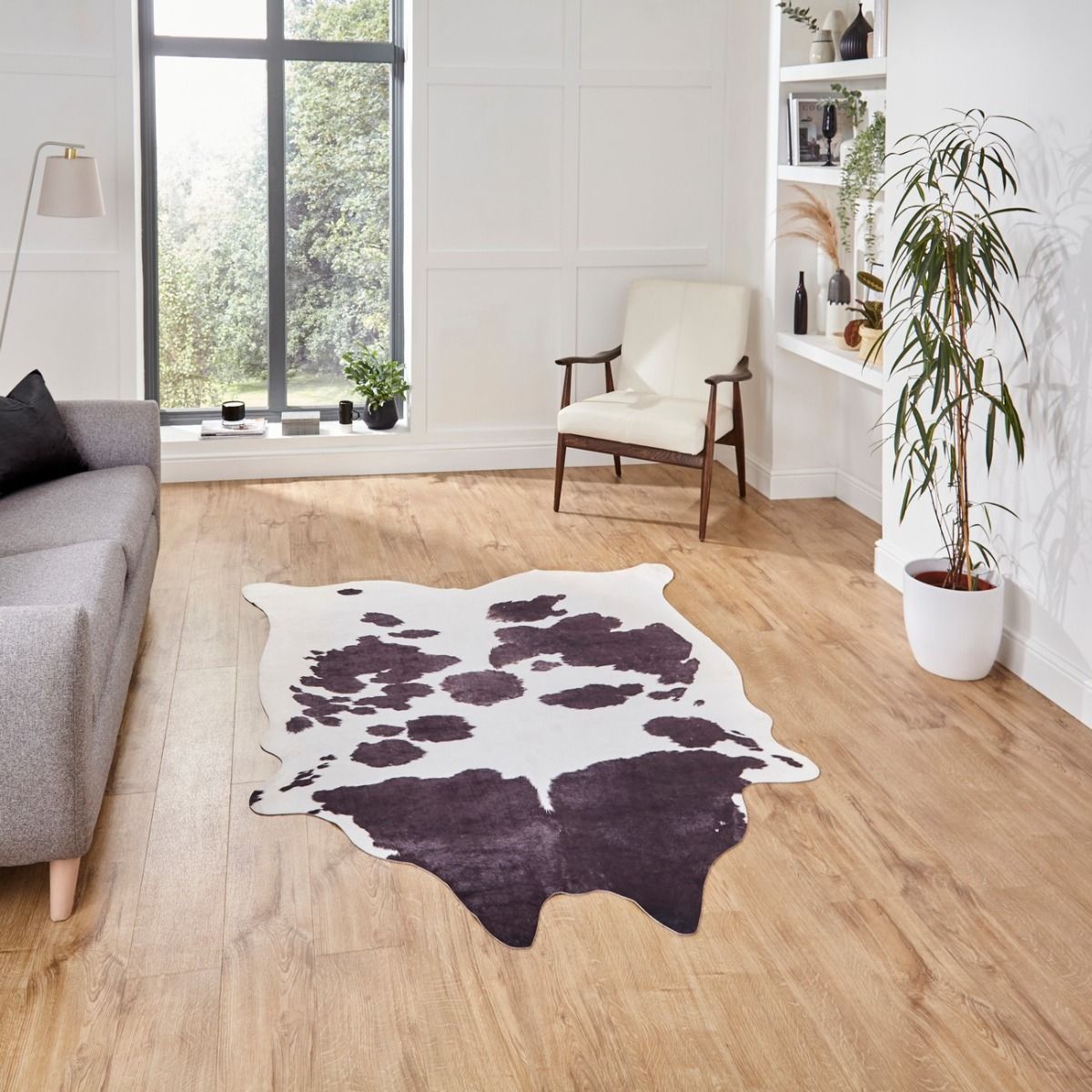 Shop Online Faux Cow Print Black White Abstract Rug - TheRugShopUK