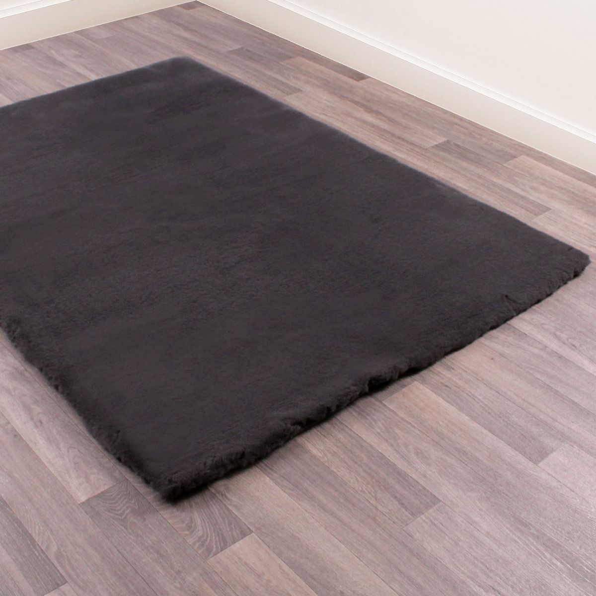 Luxe Faux Fur Charcoal Plain, Fake Bear Skin Rug With Head Uk