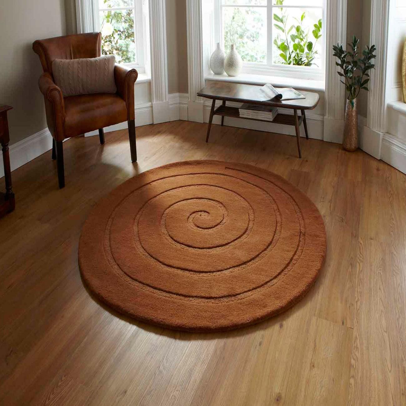 Spiral Range Brown Wool Circle Theruguk, Brown Circle Rug